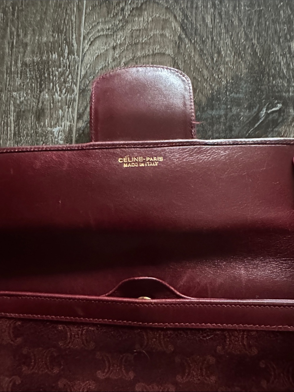 Celine Burgundy Leather-Trim Clutch Wallet - Picture 3 of 7